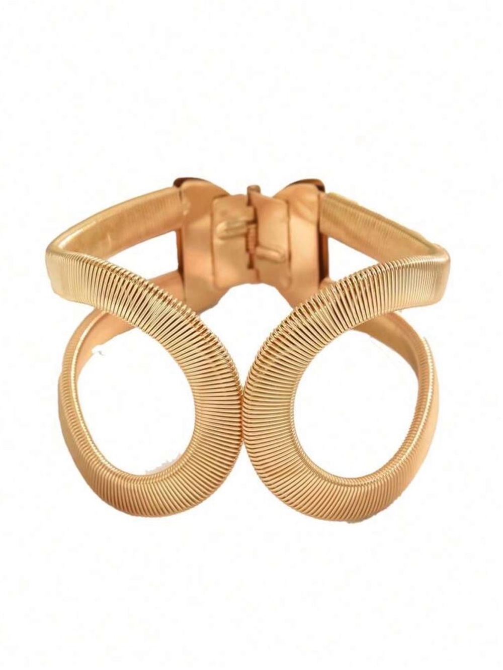 Gold Interlinked Ribbed Cuff Bracelet - Picture 2 of 4